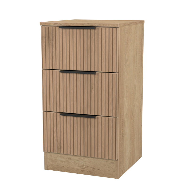 Alaska Ready Assembled 3 Drawer Bedside Cabinet in Slat Effect & Nebraska Oak
