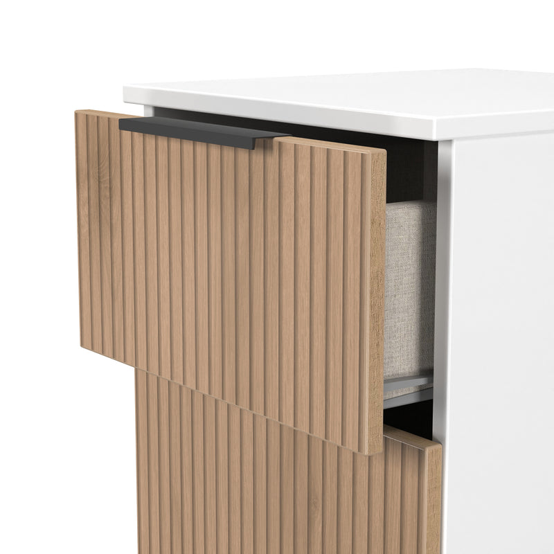 Java 3 Drawer Bedside in Slatted Effect / White - Ready Assembled