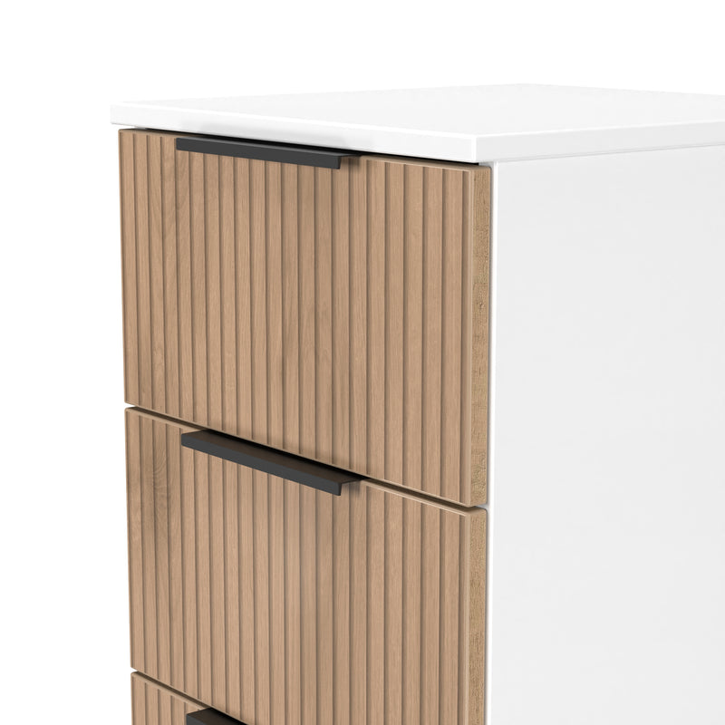Java 5 Drawer Bedside in Slatted Effect / White - Ready Assembled