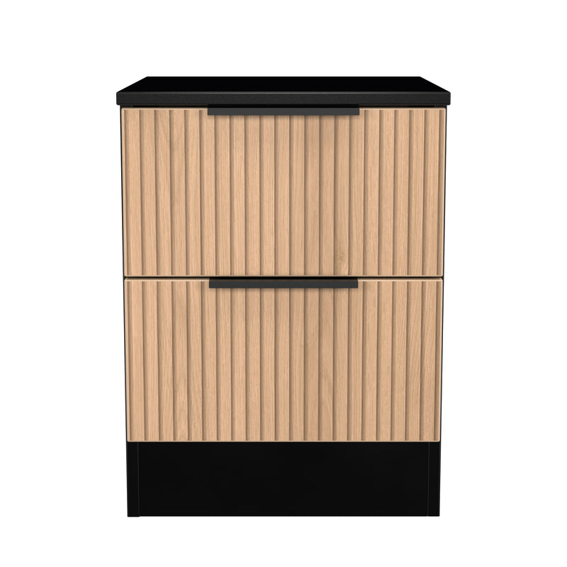 Alaska Ready Assembled 2 Drawer Bedside Cabinet in Slat Effect & Black