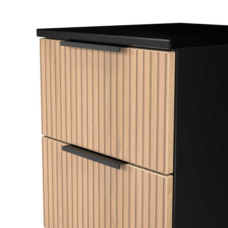 Alaska Ready Assembled 2 Drawer Bedside Cabinet in Slat Effect & Black