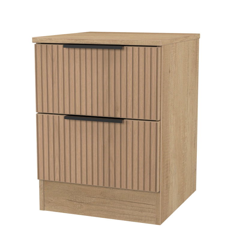 Alaska Ready Assembled 2 Drawer Bedside Cabinet in Slat Effect & Nebraska Oak
