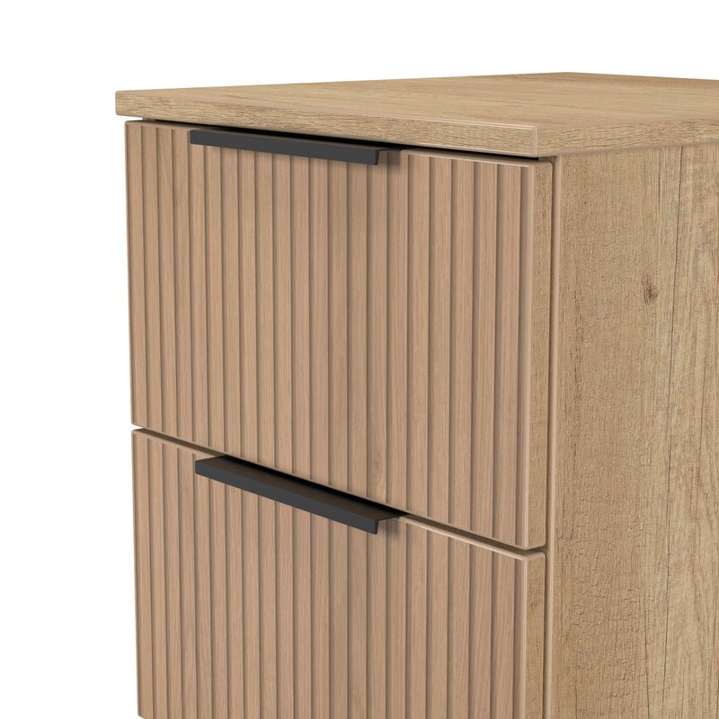 Alaska Ready Assembled 2 Drawer Bedside Cabinet in Slat Effect & Nebraska Oak