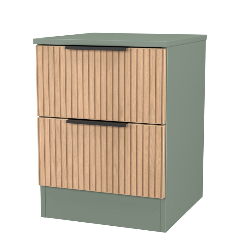 Alaska Ready Assembled 2 Drawer Bedside Cabinet in Slat Effect & Reed Green