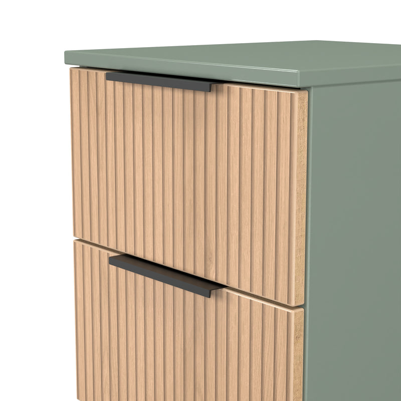 Alaska Ready Assembled 2 Drawer Bedside Cabinet in Slat Effect & Reed Green