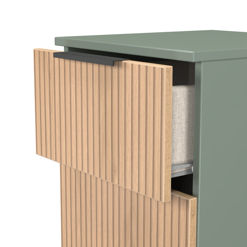 Alaska Ready Assembled 2 Drawer Bedside Cabinet in Slat Effect & Reed Green