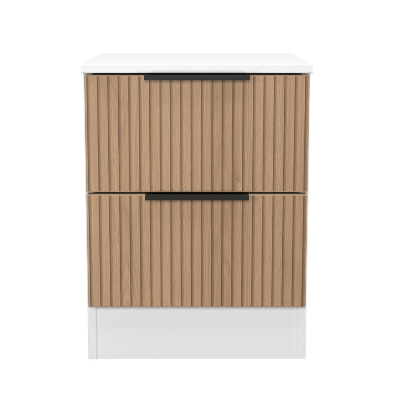 Java 2 Drawer Bedside in Slatted Effect / White - Ready Assembled
