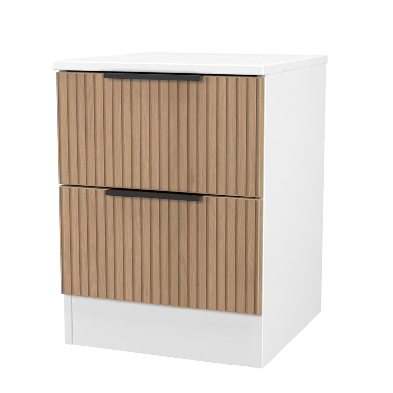 Java 2 Drawer Bedside in Slatted Effect / White - Ready Assembled