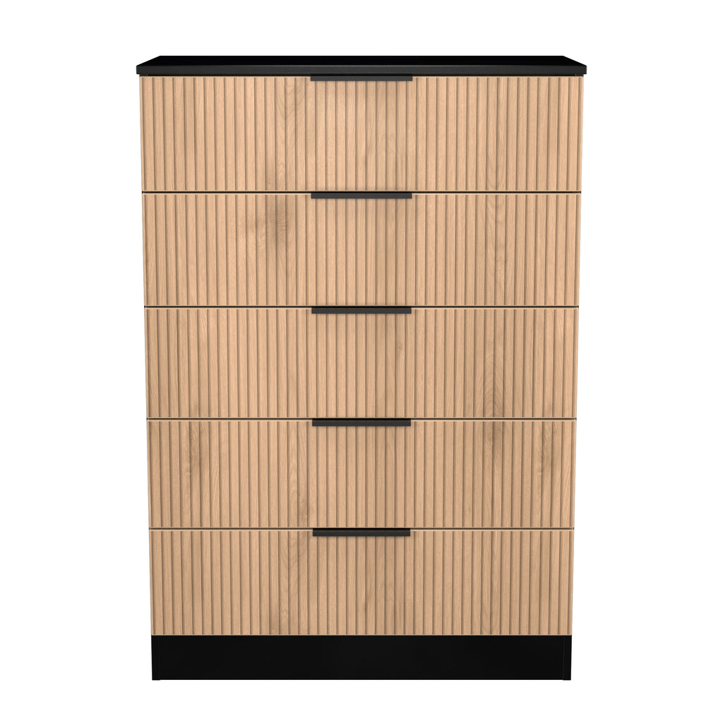 Slat Drawer Alaska Ready Assembled 5 Drawer Chest in Slat Effect & Black