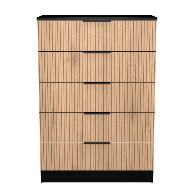 Alaska Ready Assembled 5 Drawer Chest in Slat Effect & Black