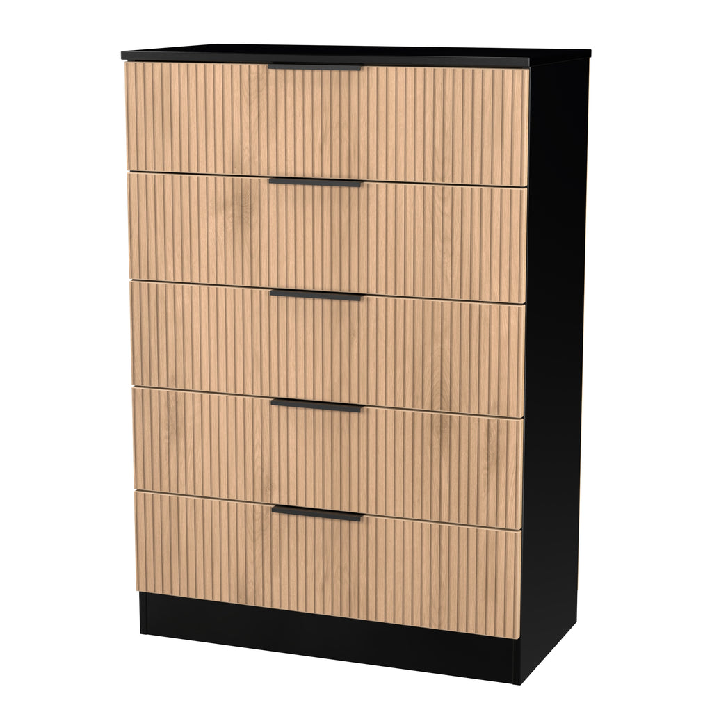 Slat Drawer Alaska Ready Assembled 5 Drawer Chest in Slat Effect & Black