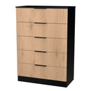 Alaska Ready Assembled 5 Drawer Chest in Slat Effect & Black