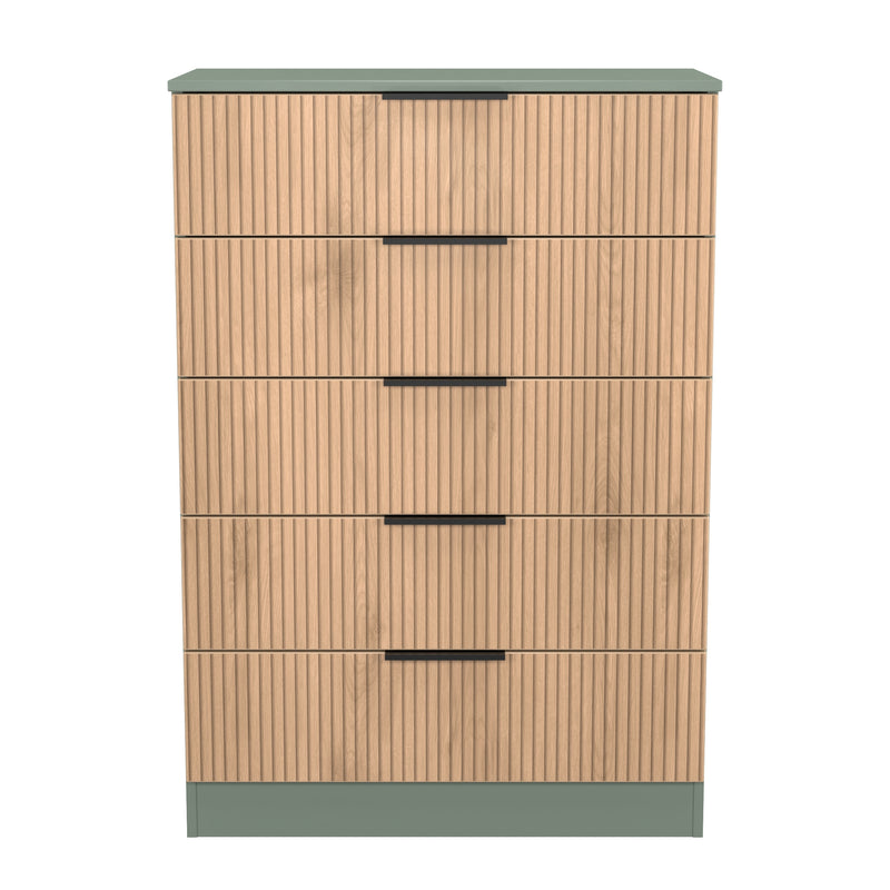 Alaska Ready Assembled 5 Drawer Chest in Slat Effect & Reed Green