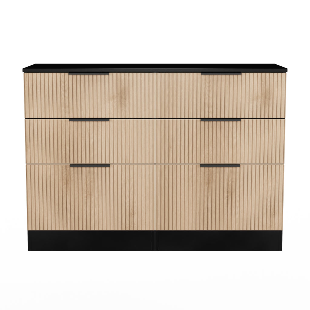 Slat Drawer Alaska Ready Assembled 6 Drawer Wide Chest in Slat Effect & Black