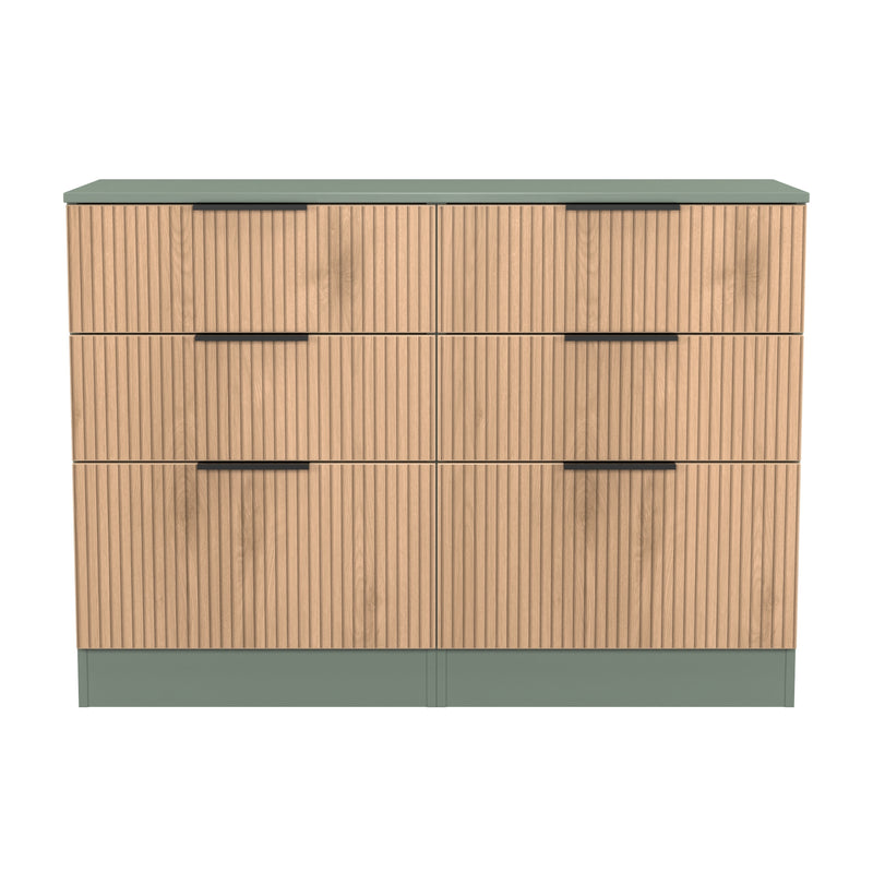 Alaska Ready Assembled 6 Drawer Wide Chest in Slat Effect & Reed Green