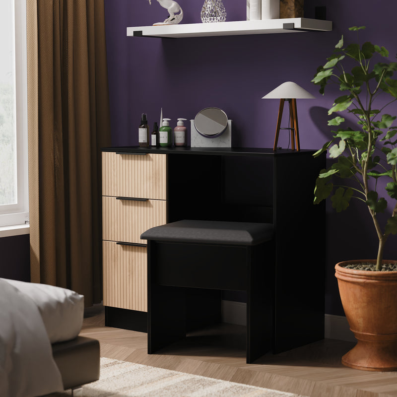 Alaska Ready Assembled Vanity in Slat Effect & Black