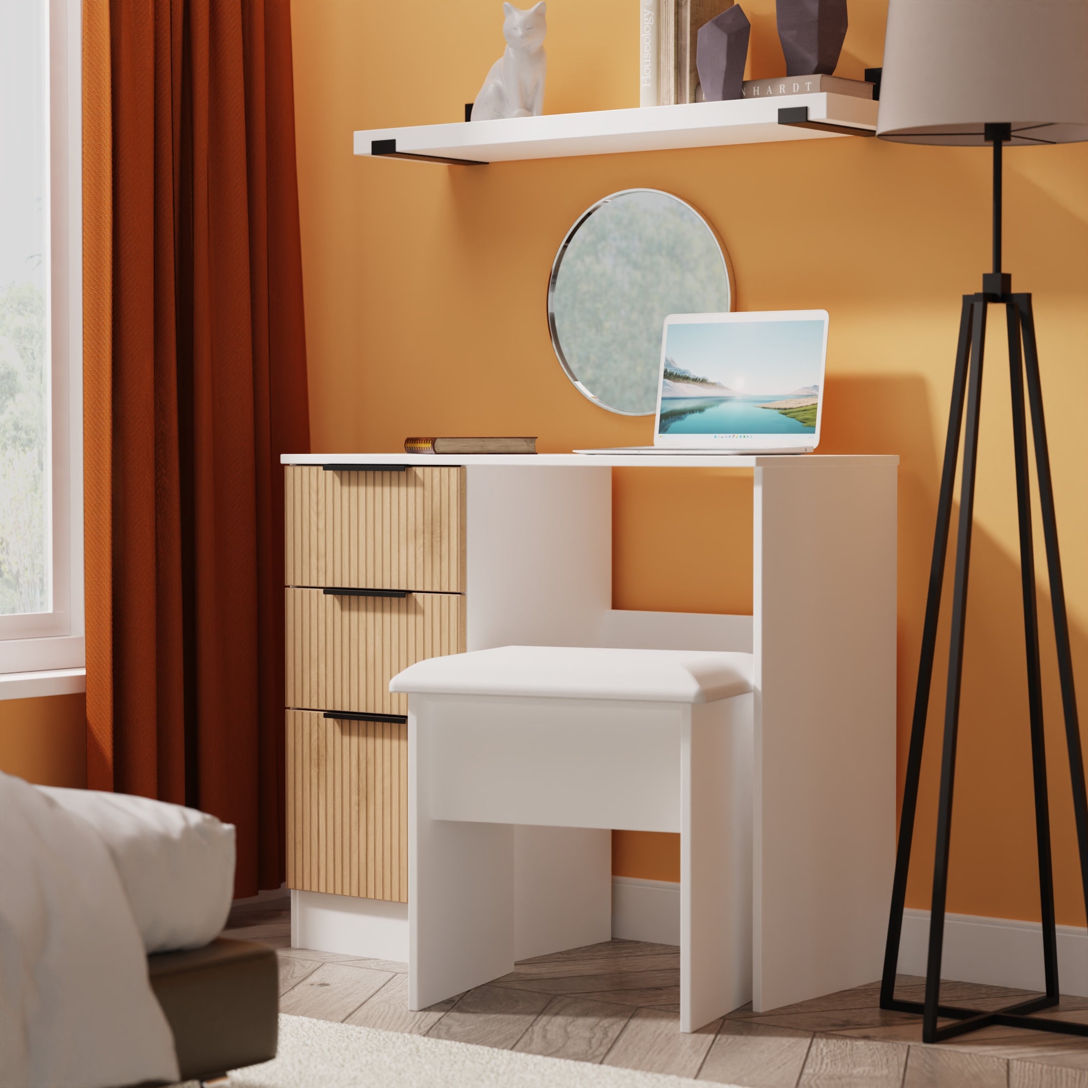 Java Color For Desk Java Vanity Desk in Slatted Effect / White - Ready Assembled