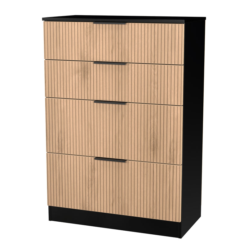 Alaska Ready Assembled 4 Drawer Deep Chest in Slat Effect & Black