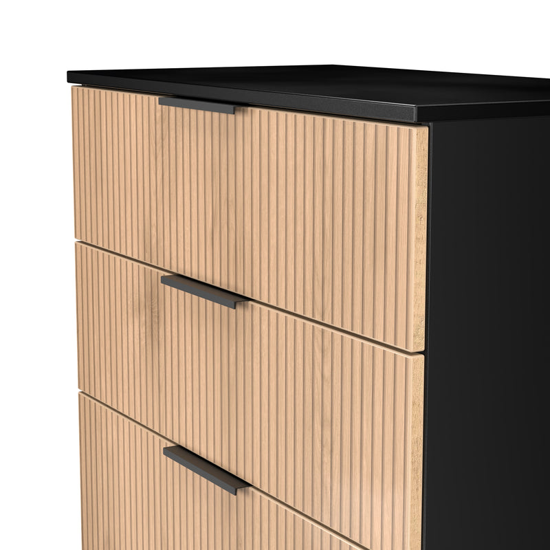 Alaska Ready Assembled 4 Drawer Deep Chest in Slat Effect & Black