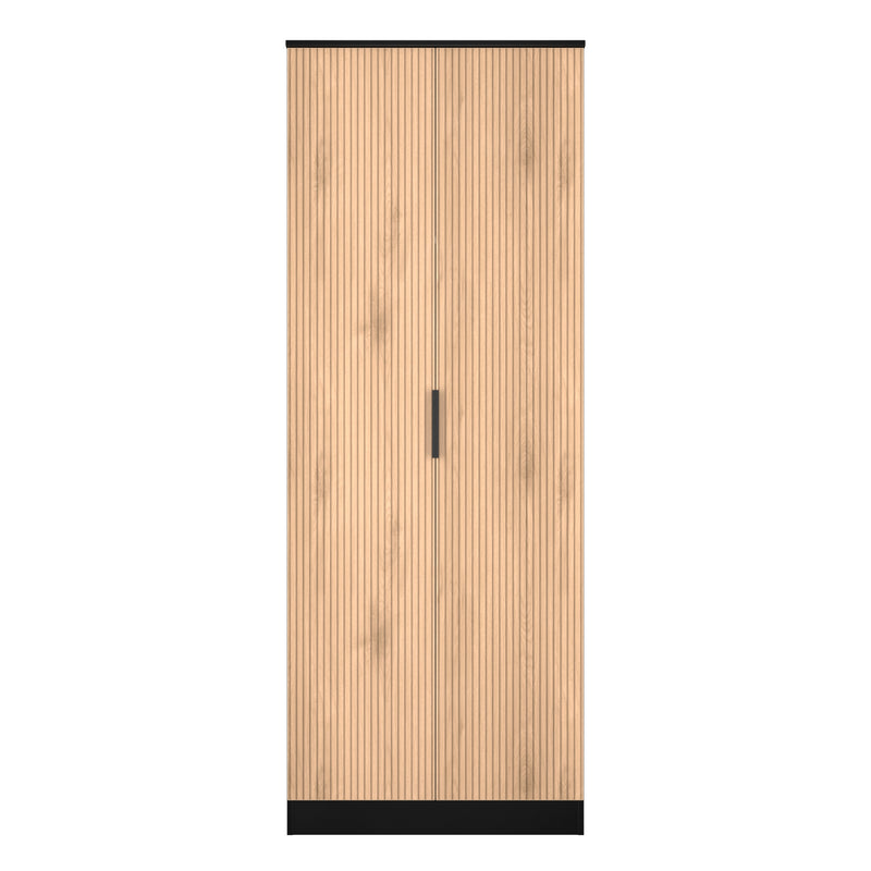 Alaska Ready Assembled 2 Door Wardrobe in Slat Effect & Black