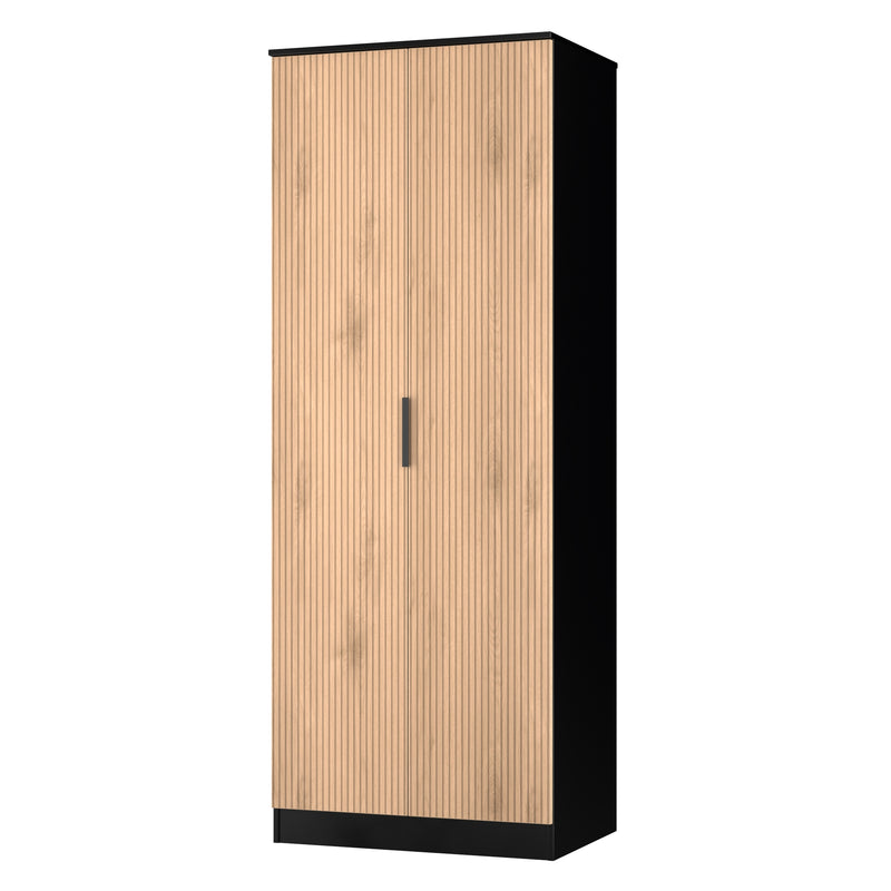 Alaska Ready Assembled 2 Door Wardrobe in Slat Effect & Black