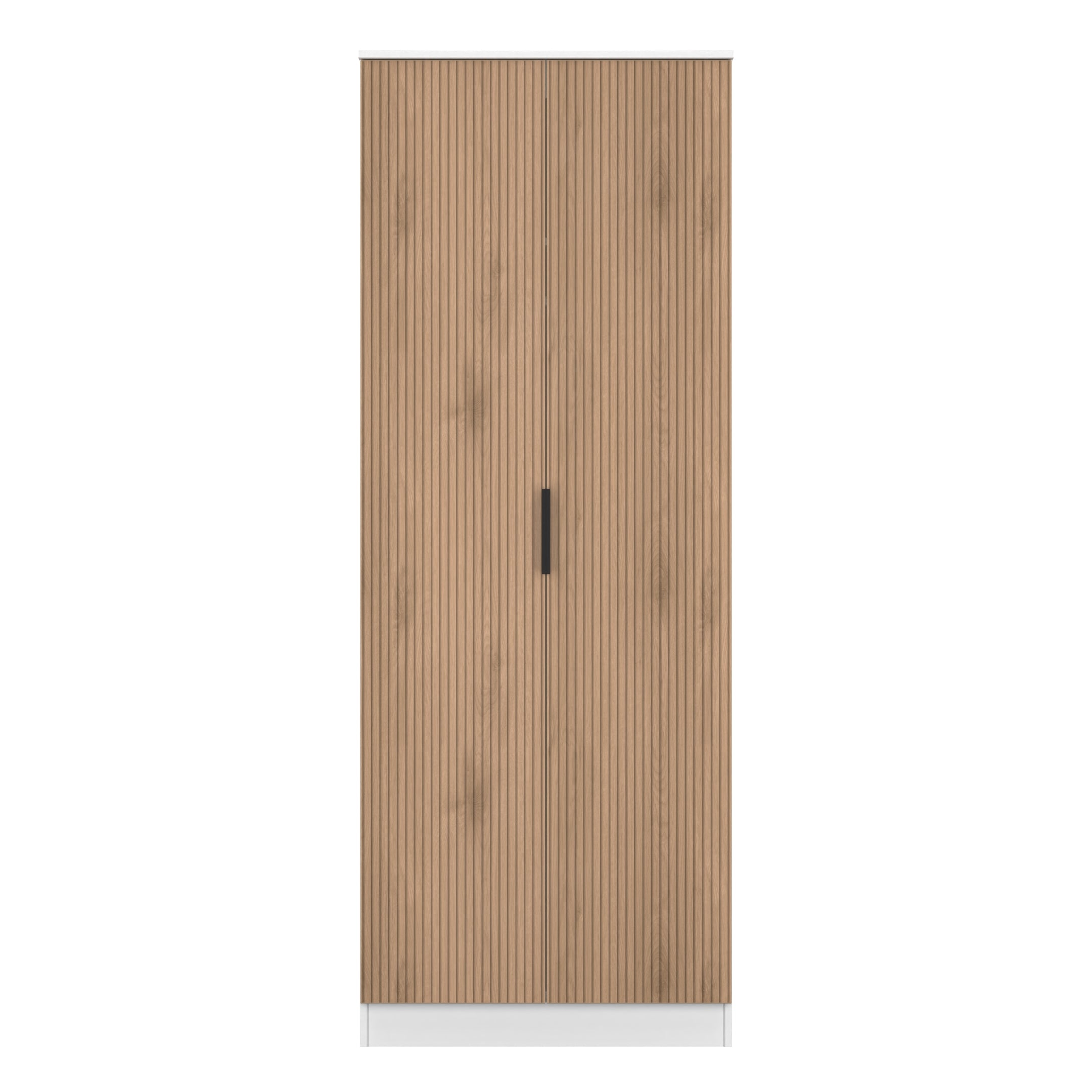 Java Tall 2 Door Robe in Slatted Effect / White - Ready Assembled