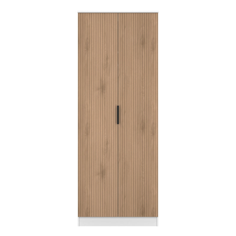 Java Tall 2 Door Robe in Slatted Effect / White - Ready Assembled