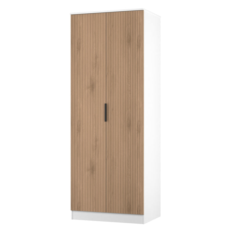 Java Tall 2 Door Robe in Slatted Effect / White - Ready Assembled