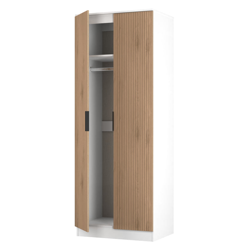 Java Tall 2 Door Robe in Slatted Effect / White - Ready Assembled