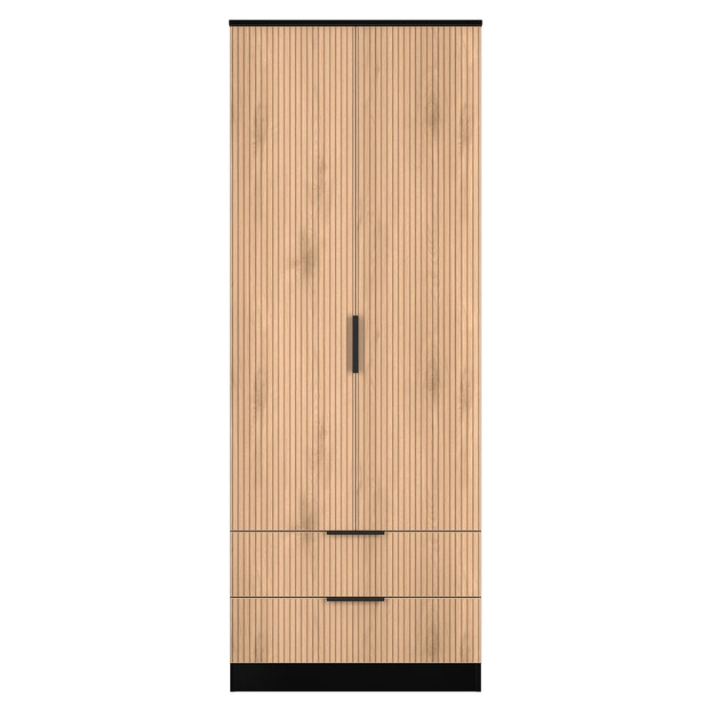 Alaska Ready Assembled 2 Door 2 Drawer Wardrobe in Slat Effect & Black