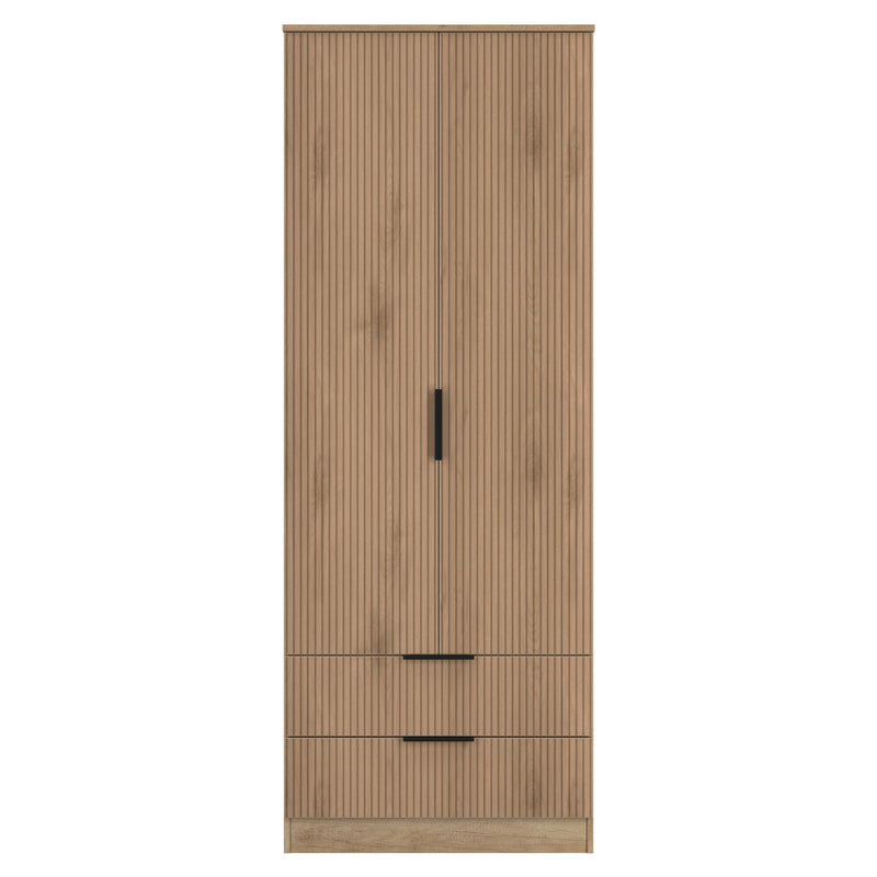 Alaska Ready Assembled 2 Door 2 Drawer Wardrobe in Slat Effect & Nebraska Oak