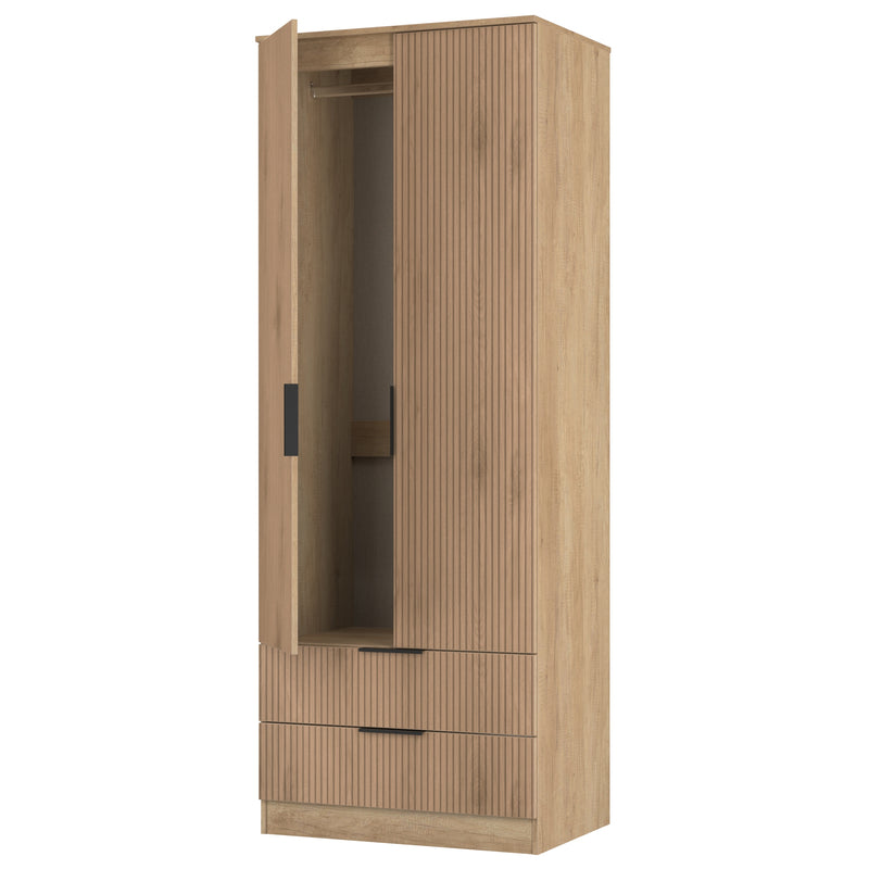 Alaska Ready Assembled 2 Door 2 Drawer Wardrobe in Slat Effect & Nebraska Oak