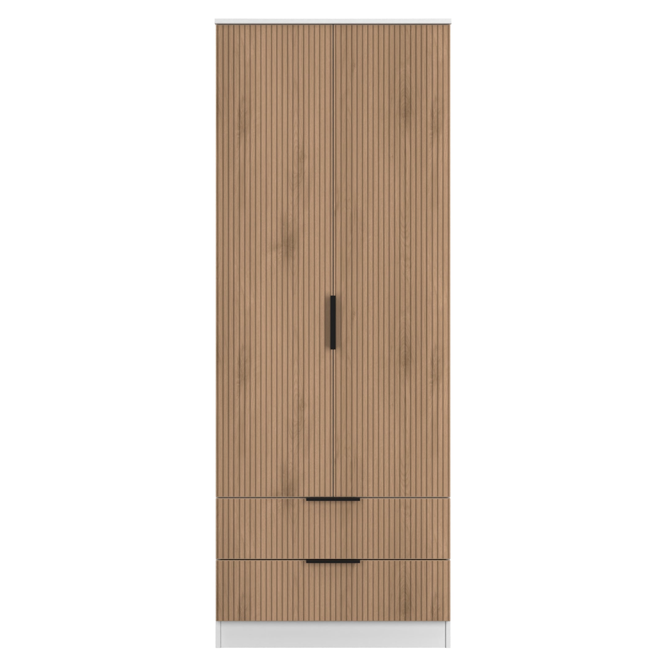 Java Tall 2 Door 2drw Robe in Slatted Effect / White - Ready Assembled