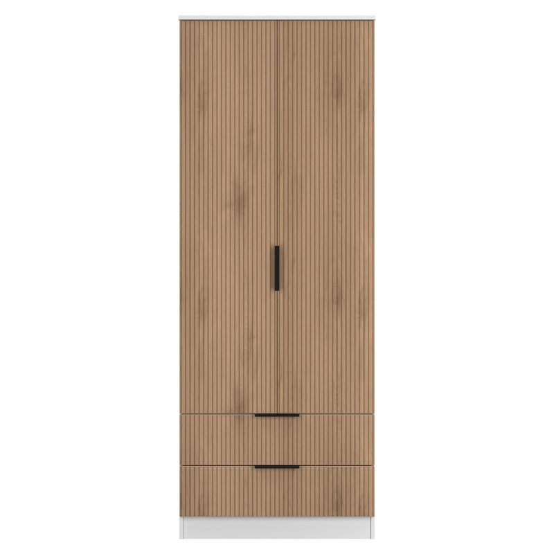 Java Tall 2 Door 2drw Robe in Slatted Effect / White - Ready Assembled