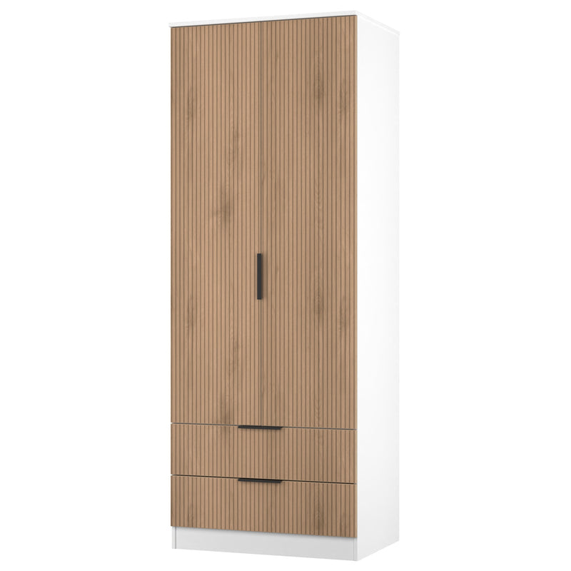 Java Tall 2 Door 2drw Robe in Slatted Effect / White - Ready Assembled