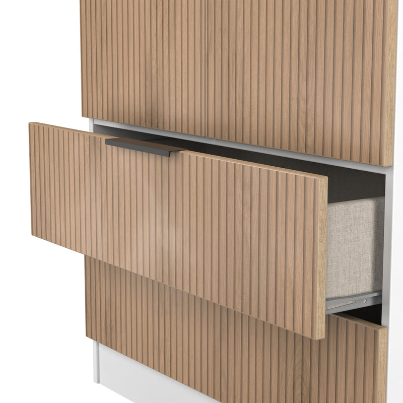 Java Tall 2 Door 2drw Robe in Slatted Effect / White - Ready Assembled