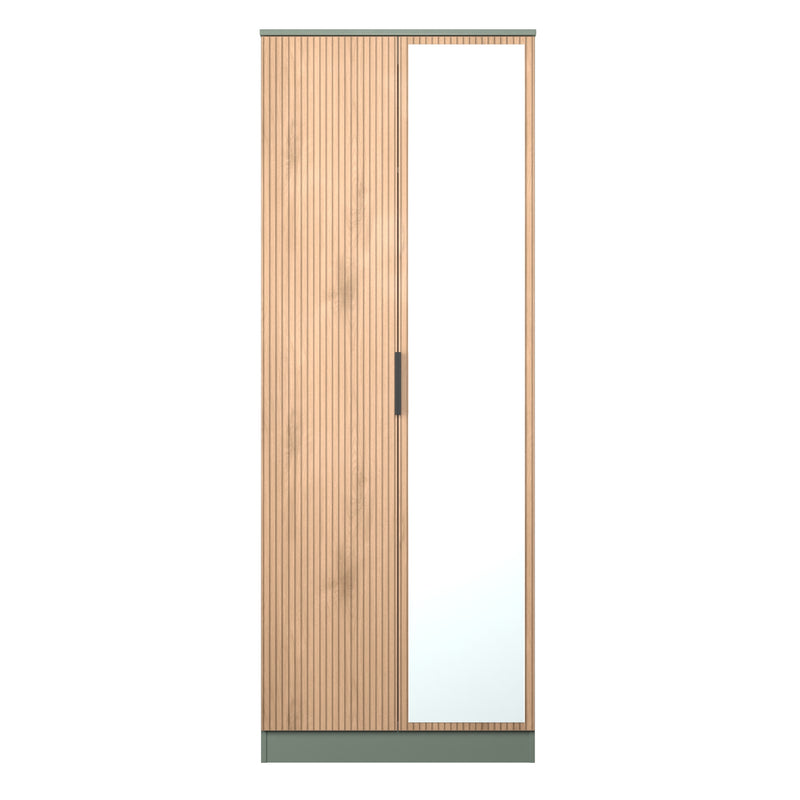 Alaska Ready Assembled Tall 2 Door Mirrored Robe in Slat Effect & Reed Green