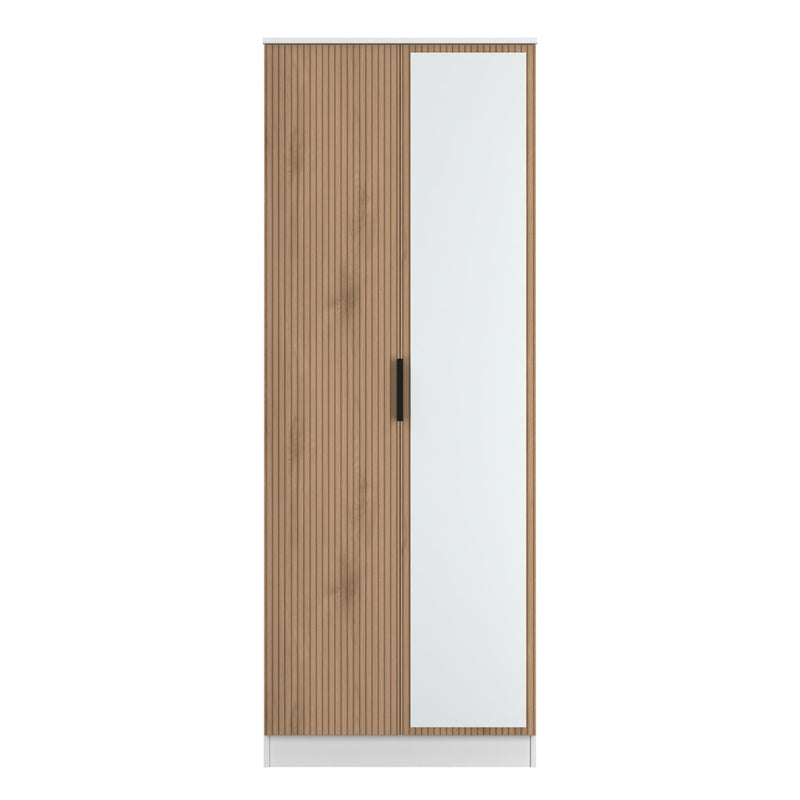 Java Tall 2 Door Mirrored Robe in Slatted Effect / White - Ready Assembled