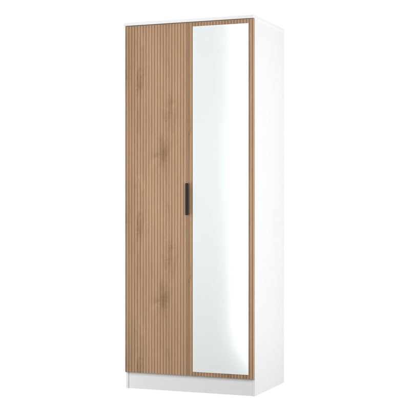 Java Tall 2 Door Mirrored Robe in Slatted Effect / White - Ready Assembled