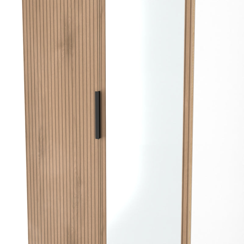 Java Tall 2 Door Mirrored Robe in Slatted Effect / White - Ready Assembled