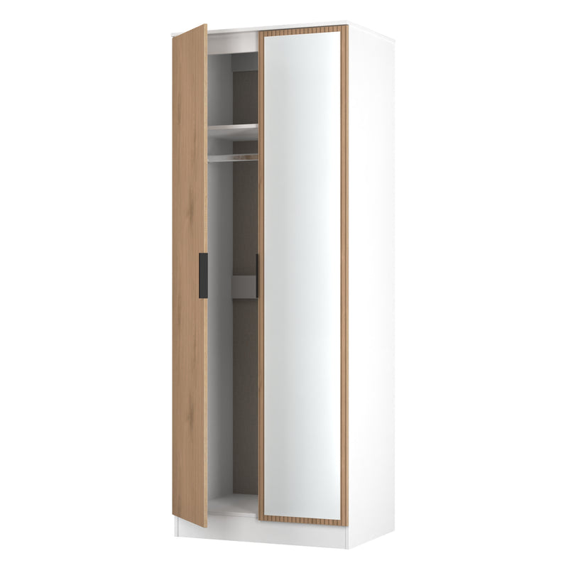 Java Tall 2 Door Mirrored Robe in Slatted Effect / White - Ready Assembled