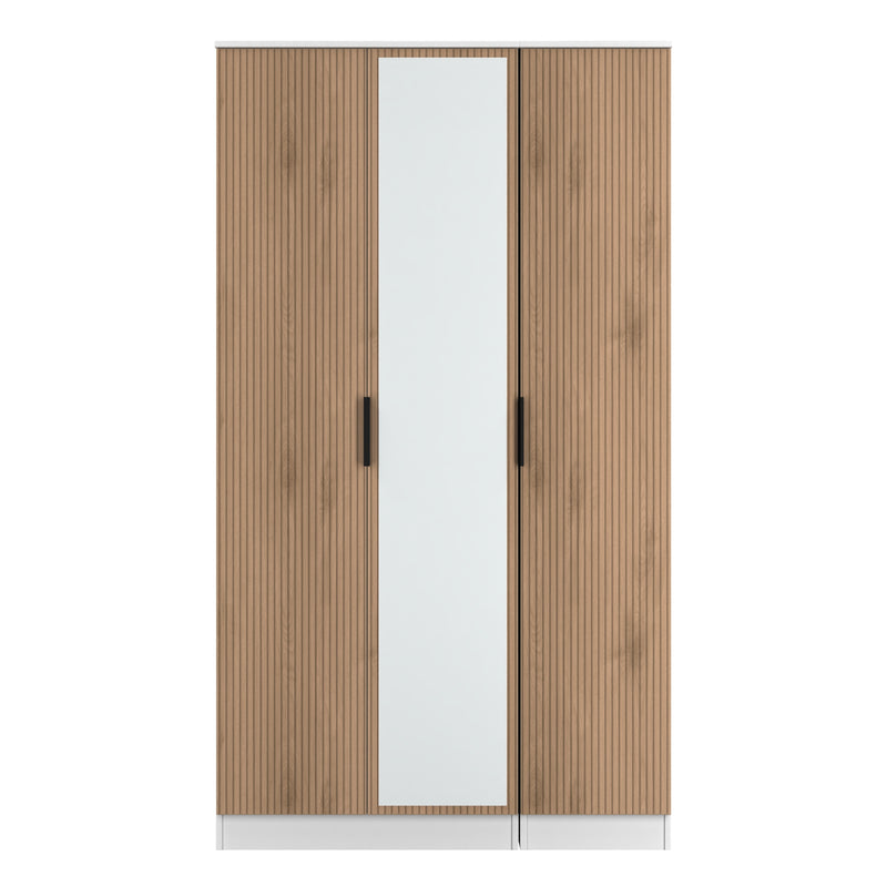 Java Tall 3 Door Mirrored Robe in Slatted Effect / White - Ready Assembled
