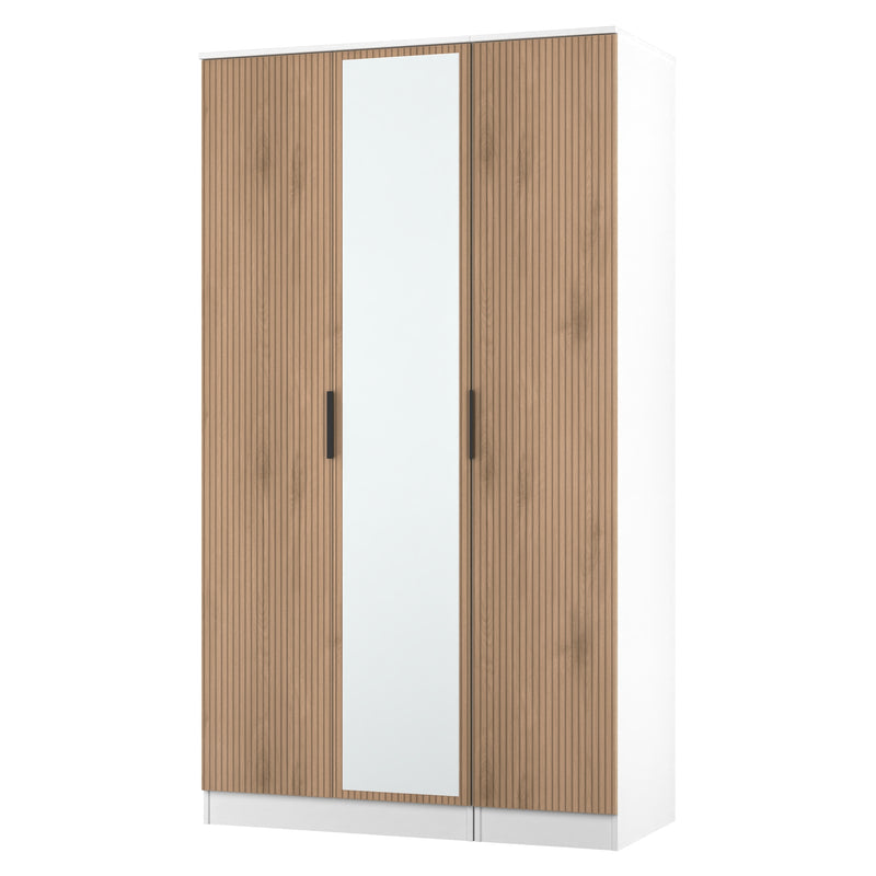 Java Tall 3 Door Mirrored Robe in Slatted Effect / White - Ready Assembled