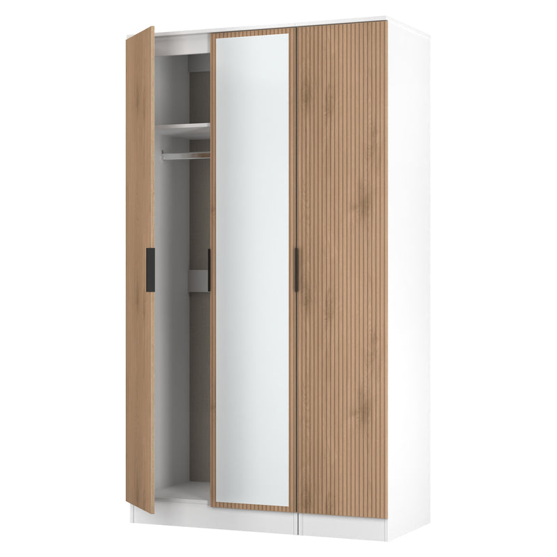 Java Tall 3 Door Mirrored Robe in Slatted Effect / White - Ready Assembled