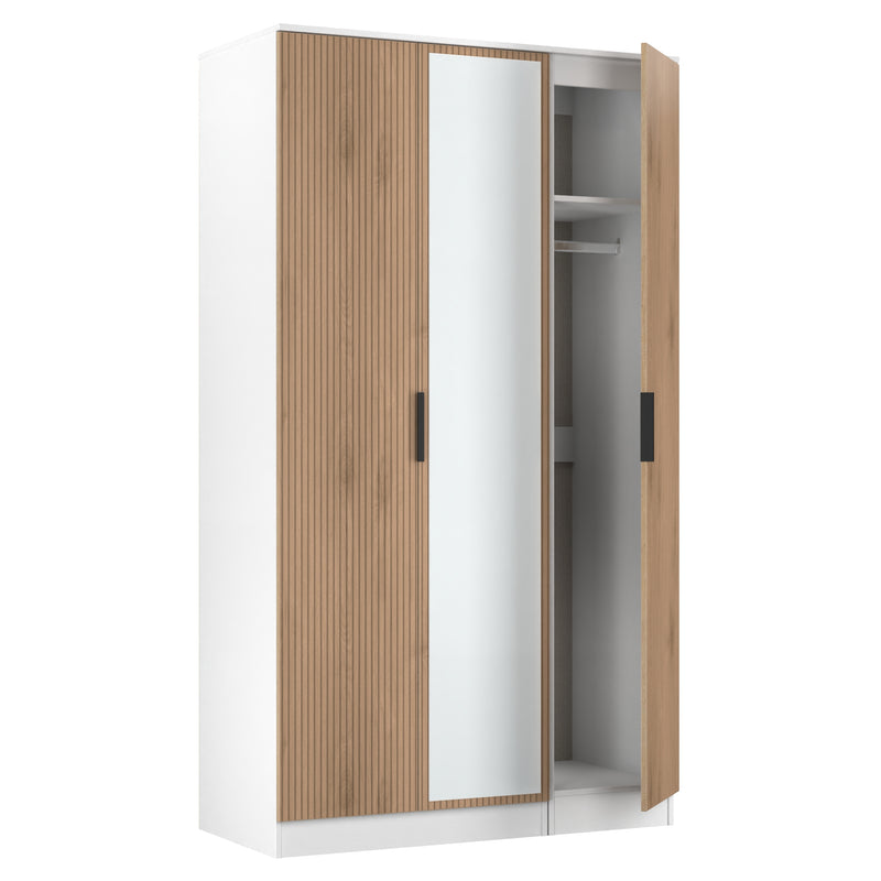 Java Tall 3 Door Mirrored Robe in Slatted Effect / White - Ready Assembled