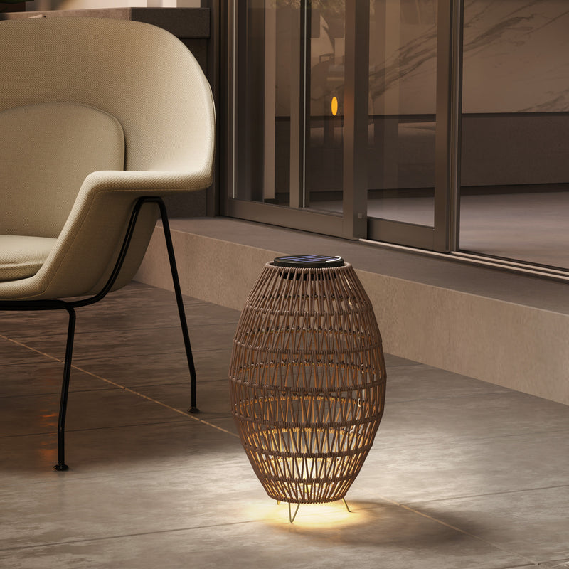 Outsunny Rattan Solar Lamp, Auto On/Off Garden Lantern