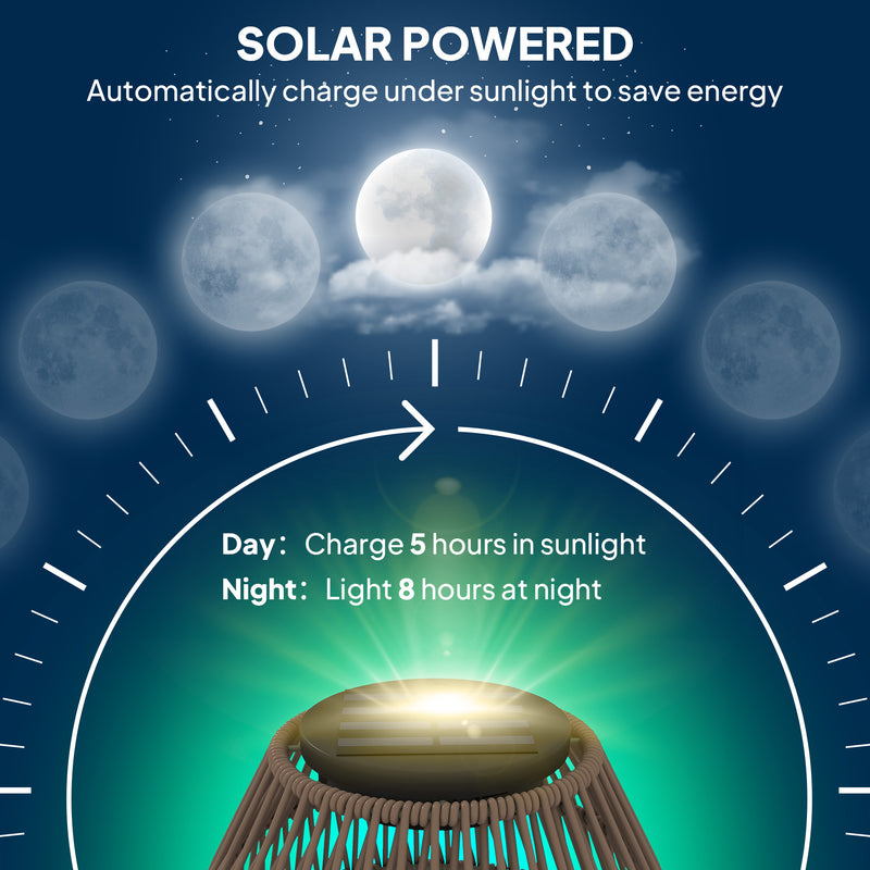 Outsunny Rattan Solar Lamp, Auto On/Off Garden Lantern
