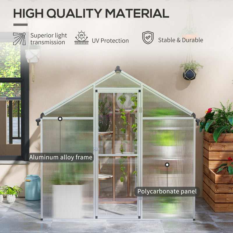 Outsunny Aluminium Greenhouse With/ Door Window Galvanised Base PC Panel