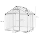 Outsunny Aluminium Greenhouse With/ Door Window Galvanised Base PC Panel