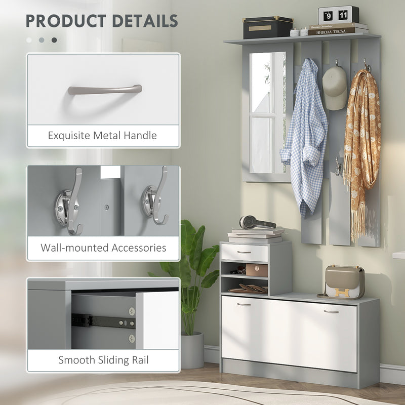 HOMCOM Hallway Furniture Set With Shoe Cabinet, Coat Rack And Mirror